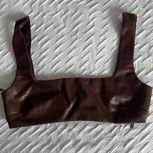 Brown Crocodile Print Leather Top